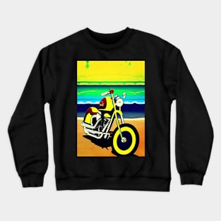 YELLOW SURREAL RETRO MOTORCYCLE ON THE BEACH Crewneck Sweatshirt